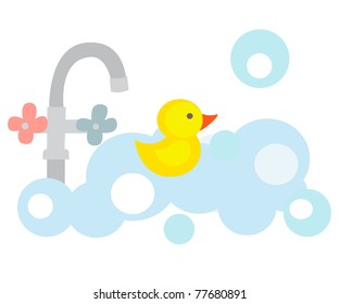 Illustration of the yellow duck in a bathroom