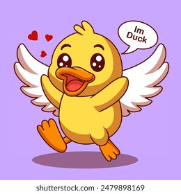 illustration of a yellow duck jumping and flapping its angel wings