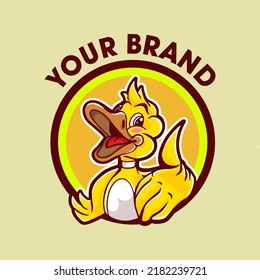 Illustration of Yellow duck mascot logo design vector with circle badges which is easy to use for all needs such as t-shirts, stickers, and all other business needs. 