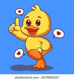 illustration of a yellow duck with sparkling eyes chasing his love