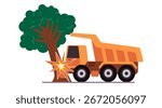 illustration yellow dump truck crashed into a tree cartoon style vector graphic depicts a vehicle accident safety roadside mishaps