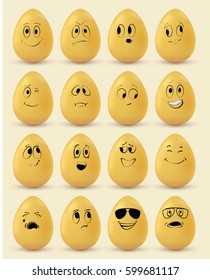 Illustration of yellow easter eggs with emotions. Vector artwork