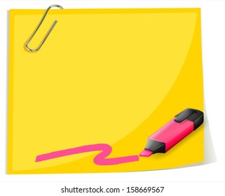 Ilustración de una plantilla vacía amarilla con un marcador de resaltado en un fondo blanco