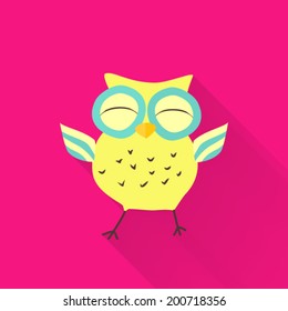 Illustration of Yellow flat owl over pink