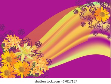 illustration with yellow flowers on lilac background