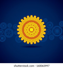 Illustration of yellow gear on blue background