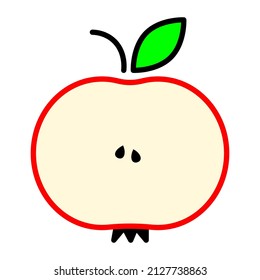 Illustration with yellow half an apple. Fresh healthy food. Sweet food. Vector illustration. stock image. 
