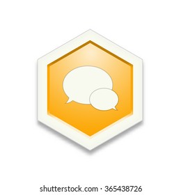 the illustration of yellow hexagon shape with speech bubbles pictogram / the chat icon / the communication sign  