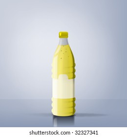 An illustration of an yellow juice bottle with reflexions