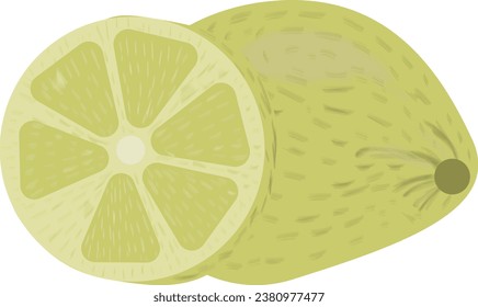 Ilustración: un limón amarillo y su rodaja con textura, creado en gráficos digitales. Adecuado para crear patrones, decorar tarjetas de visita, tiendas, folletos, para imprimir y sitios web.