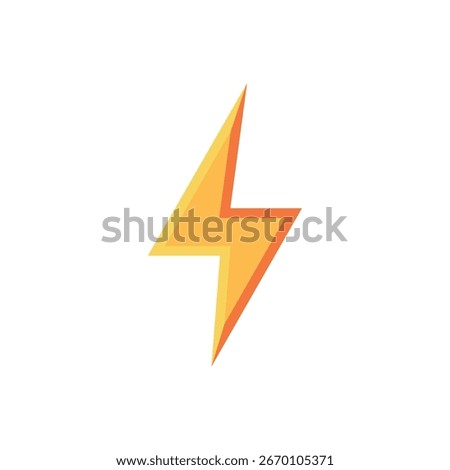 Illustration of a yellow lightning bolt with orange outline. Vector illustration