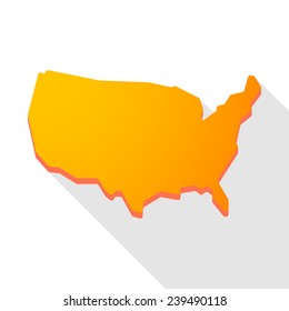 Illustration of a  yellow  long shadow USA map icon