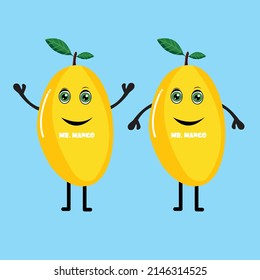 The illustration of the yellow mango character is very funny and cute, suitable for various illustrations and posters