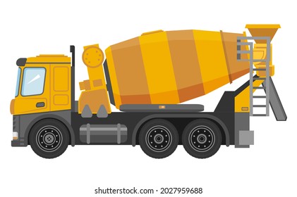 Illustration with yellow mixer truck on white background. Isolated vector illustration. 