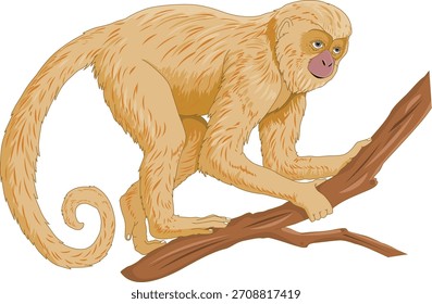 Ilustração de um macaco amarelo em um galho de árvore