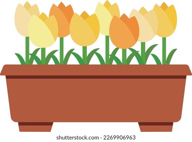 Illustration gelber und orangefarbener Tulpen in einem Pflanzer