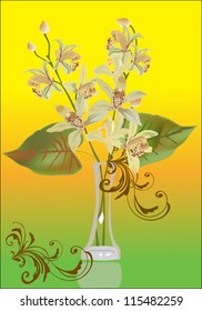 illustration with yellow orchid flowers in vase