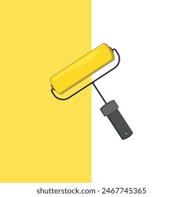 An illustration of a yellow paint roller on a yellow-white background.
