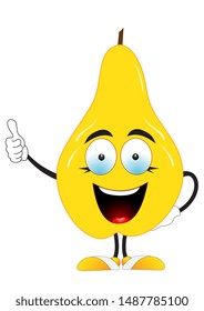 Illustration of a yellow pear says super on a white background