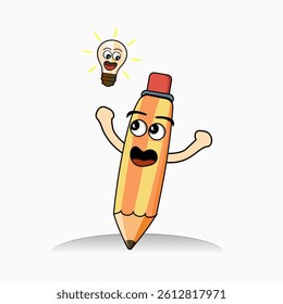 
illustration of a yellow pencil next to a glowing light bulb, symbolizing a creative idea or inspiration. The design represents thinking, brainstorming, innovation, and artistic 