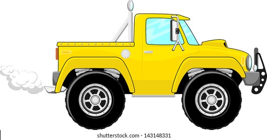 illustration of yellow pickup truck cartoon isolated on white background