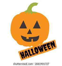 Illustration of a yellow pumpkin for hallowen with funny face on transparant background