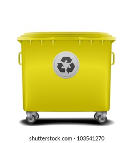 illustration of a yellow recycling bin