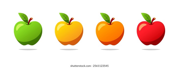 Illustration of a yellow, red and green apple side by side isolated on a white background