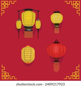 an illustration of yellow and red lanterns with a red background, depicting Chinese traditions