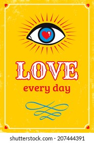 Illustration of a yellow retro poster for Valentine's day