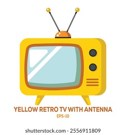 Illustration of Yellow retro TV with antenna on white