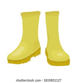 Illustration with yellow rubber boots on white background for lifestyle design.Vector isolated object. Colorful illustration