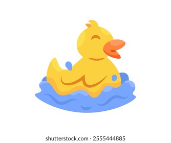 illustration of yellow rubber duck in the water. doll or duck toy. animal. funny, cute and adorable. flat style design. element