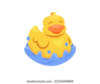 illustration of yellow rubber duck in the water. doll or duck toy. animal. funny, cute and adorable. flat style design. element