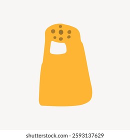 Illustration of a yellow salt shaker with a simple, minimalist design on a plain background. The salt shaker is depicted with a few holes on top. Isolated vector illustration.