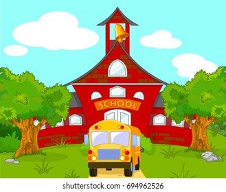 Illustration of yellow School Bus school background