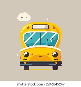  illustration of yellow school bus in flat color vector icon logo illustration for banner background template