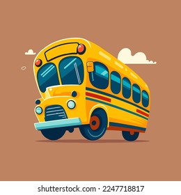  illustration of yellow school bus in flat color vector icon logo illustration for banner background template