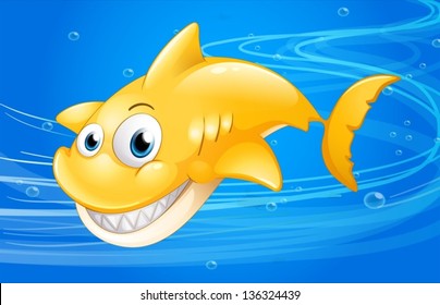Illustration of a yellow shark under the water