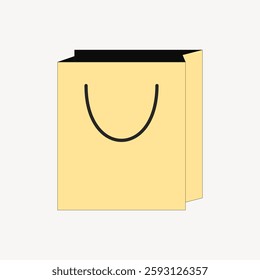 Illustration of a yellow shopping bag with black handles. Simple shopping bag design, perfect for retail or gift themes. Minimalist yellow bag for shopping visuals. Vector illustration.