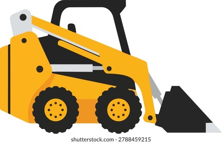Illustration of a yellow skid steer loader, a compact construction vehicle used for various tasks.