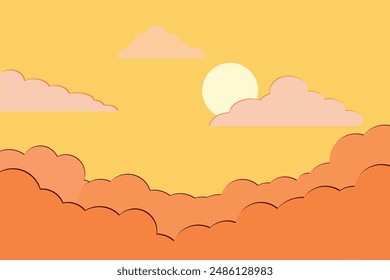 illustration of yellow sky autumn paper style background