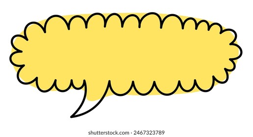 Illustration of a yellow speech bubble with scalloped edges and a black outline on a white background. Perfect for comics, web design, and creative projects.
