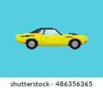 Illustration of yellow sport car in pixel art style