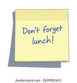 Illustration of a yellow sticky note reminding the viewer to not forget lunch during the day