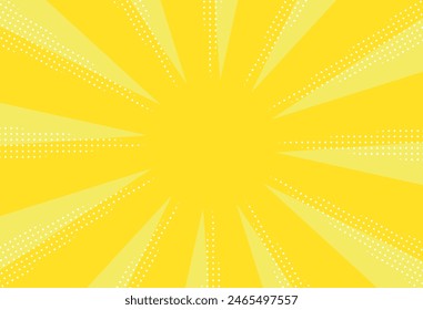 Illustration of yellow sunburst concentrated line background with pop pattern of polka dots