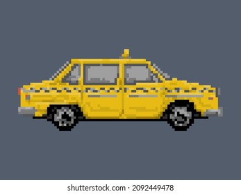 Ilustración de una cabina de taxi amarilla en forma de píxel