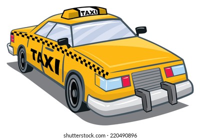 An Illustration of a yellow taxi with taxi on top and side