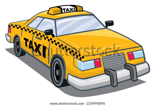 An Illustration of a yellow taxi with taxi on top
and side