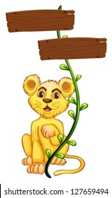 Illustration of a yellow tiger at the back of a sign board